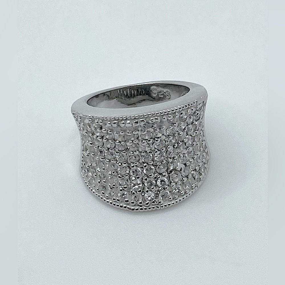 Sterling Silver Wide Band Multi Row Cz Ring Sz 5.75 - 6